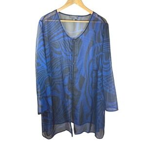 Ulla Popken Selection Oversized See Through‎ Flowy Top Size 28/30 Blue Black